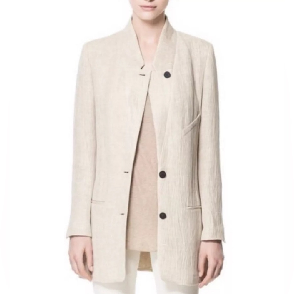 Zara Linen Blend Long Blazer XS